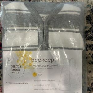 Burts Bees Baby Rugby Stripe Organic Beekeeper Wearable Baby Blanket Grey NWT